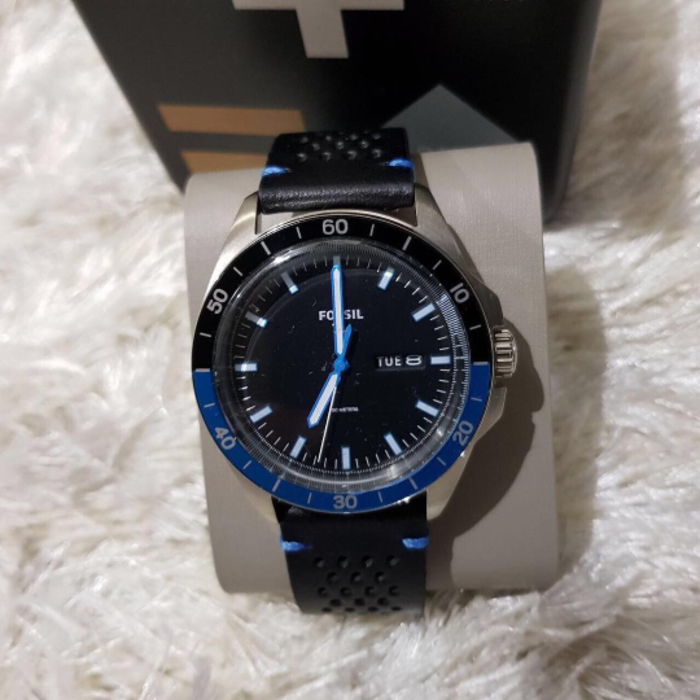 Fossil Sport 54 Black Dial Leather Strap Men's Watch FS5321