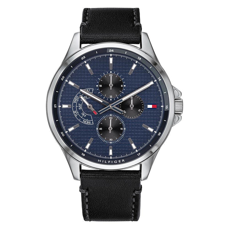 Tommy Hilfiger Black Leather Multi-function Men's Watch 1791616