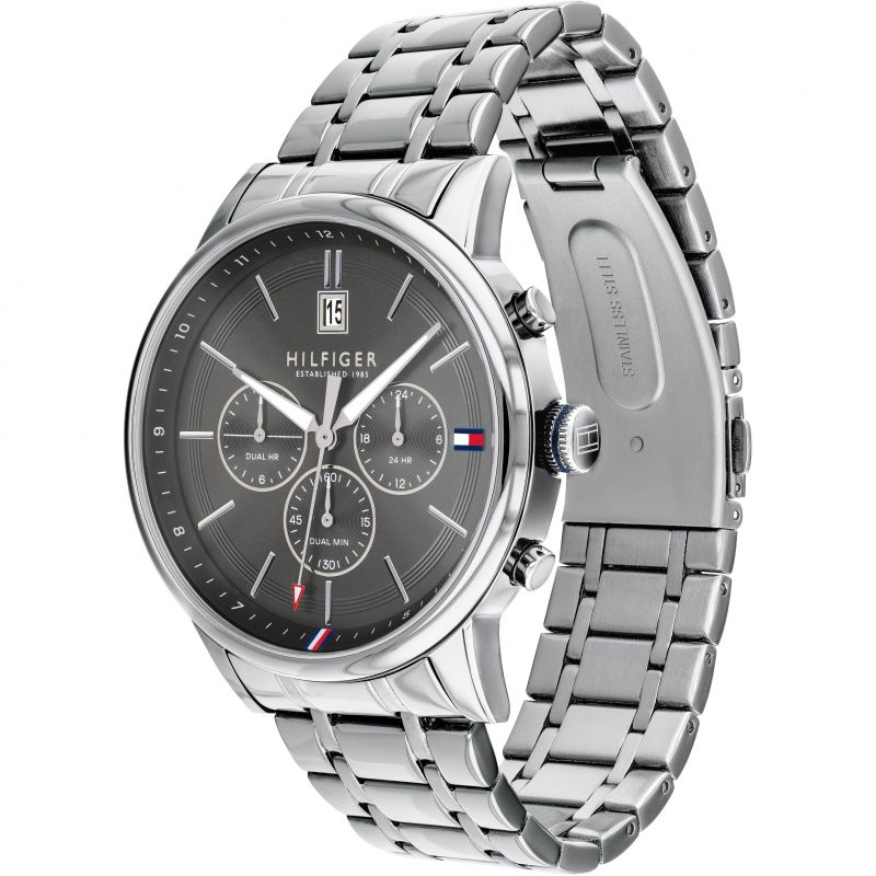 Tommy Hilfiger Silver and Grey Stainless Steel Men's Watch 1791632