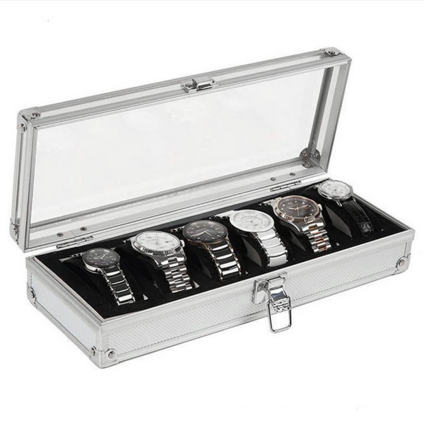 6 Grid Insert Slots Watch Storage Aluminium Case
