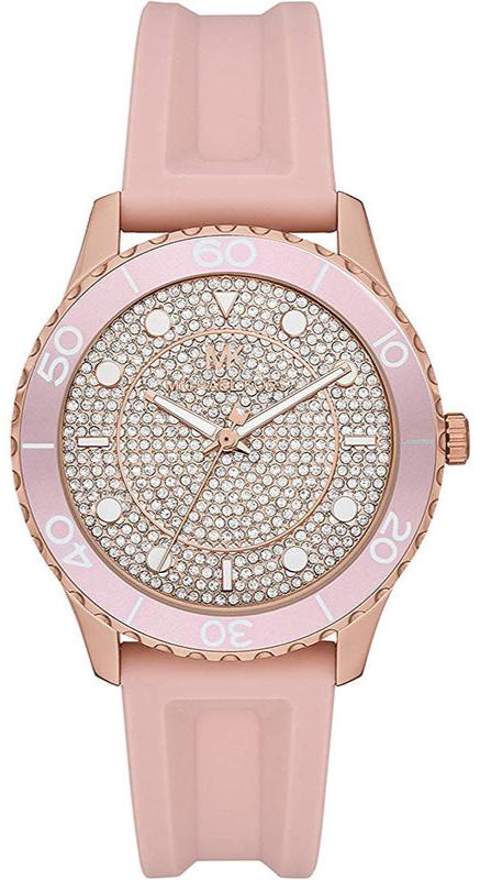 Michael Kors Oversized Runway Dive Pavé Rose Gold-Tone and Silicone Women's Watch - MK6854