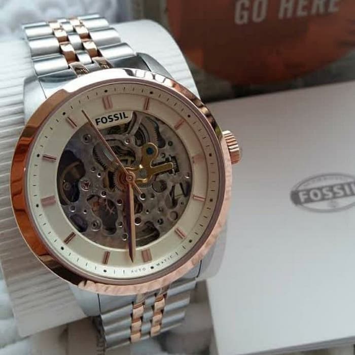 Fossil Townsman Automatic Beige Skeleton Dial Watch ME3075