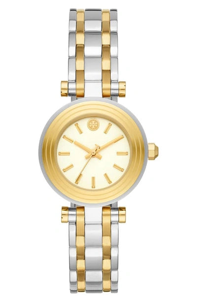 ory Burch Classic T Watch Two Tone Yellow Gold Silver Women's Watch TBW9014 - Image 1