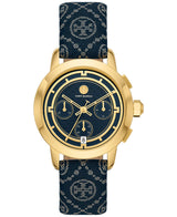 Tory Burch Chronograph The Tory Navy Fabric & Ivory Leather Strap Women's Watch TBW1038 - Image 1
