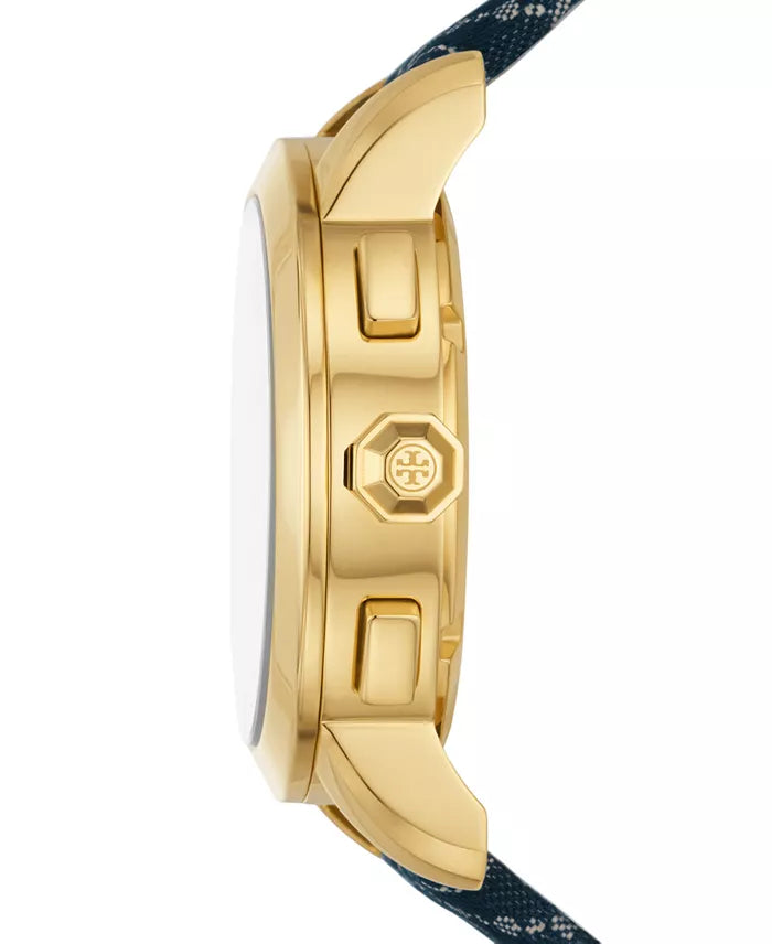 Tory Burch Chronograph The Tory Navy Fabric & Ivory Leather Strap Women's Watch TBW1038 - Image 2