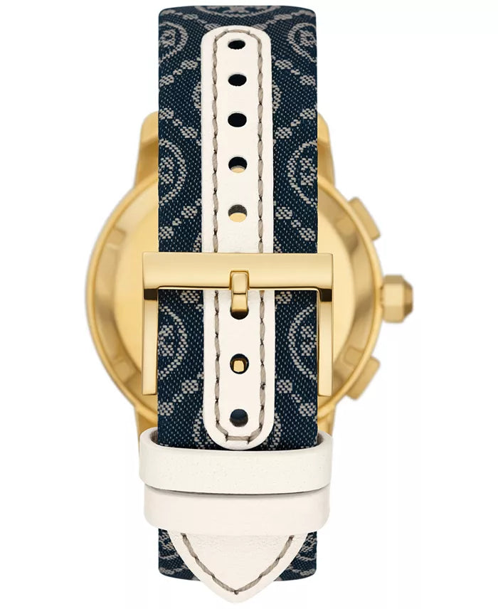 Tory Burch Chronograph The Tory Navy Fabric & Ivory Leather Strap Women's Watch TBW1038 - Image 3