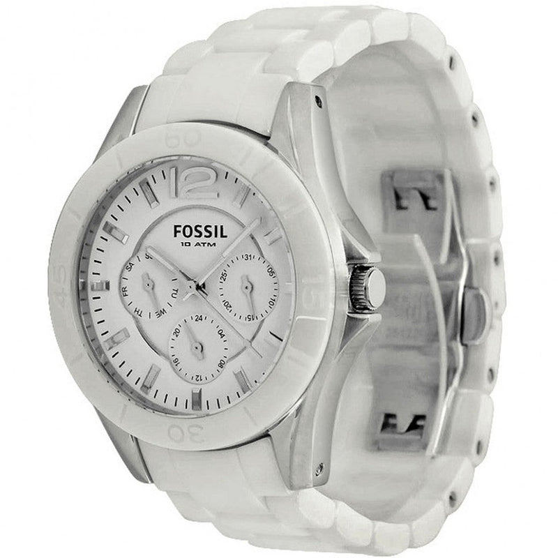 Fossil White Dial Ceramic Bracelet Ladies Watch CE1002