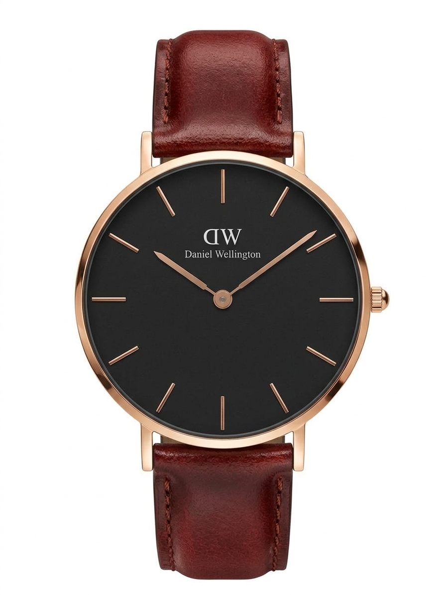 Daniel Wellington Petite St Mawes 32mm Black Dial Brown Leather Women's Gold Watch - DW00100232