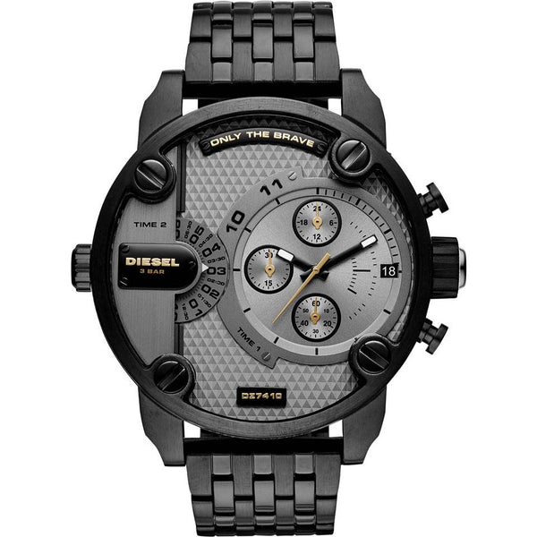 Diesel Little Daddy DZ7410 316L black stainless steel 3ATM (30m) water resistant Dual Time zones (GMT)