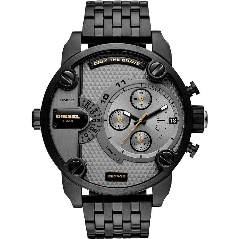 Diesel Little Daddy DZ7410 316L black stainless steel 3ATM (30m) water resistant Dual Time zones (GMT)