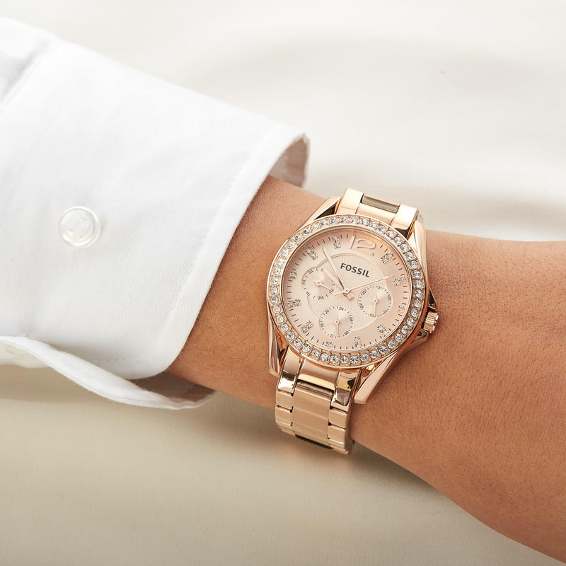 Fossil Riley Multi-Function Rose Gold Diamond Ladies Watch ES2811