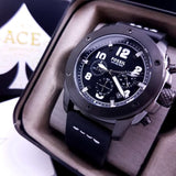 Fossil Machine Chronograph Black Dial Leather Strap Men's Watch FS4928