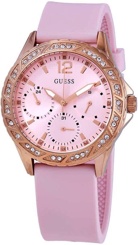 Guess Sparkling Pink Silicone Strap Women's Watch  W0032L9 - Big Daddy Watches