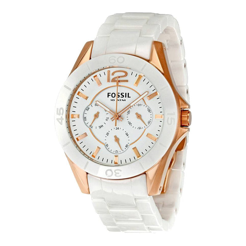 Fossil White Ceramic Multi-Function Ladies Watch CE1006