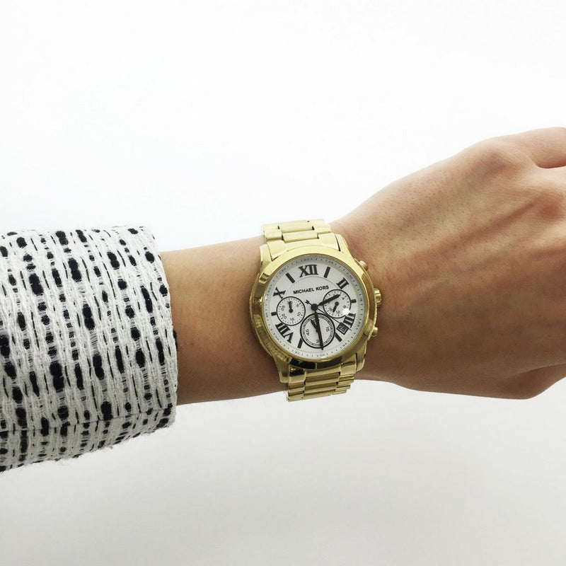 Michael Kors Cooper Chronograph White Dial Ladies Watch MK5916 Water resistance: 30 meters / 100 feet Movement: Quartz  
