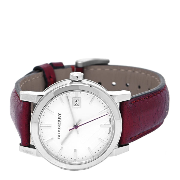 Burberry Ladies City Red Leather Strap Silver Dial Women's Watch BU9123 - Big Daddy Watches #2