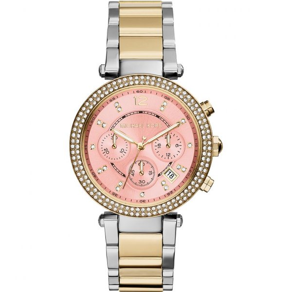 Michael Kors Parker Chronograph Pink Dial Gold Ladies Watch MK6140