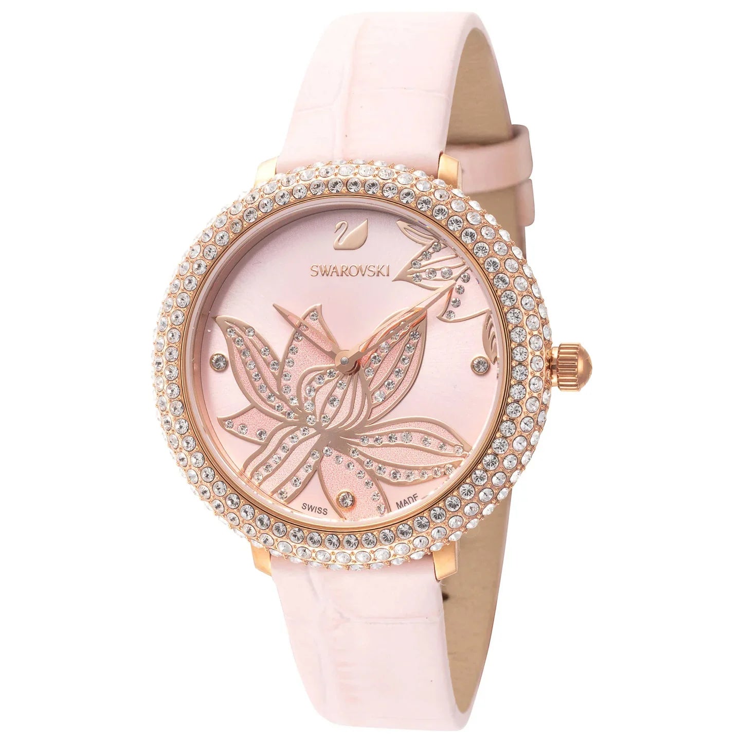 Swarovski Crystal Quartz Pink Dial Pink Leather Strap Women's Watch 5575217