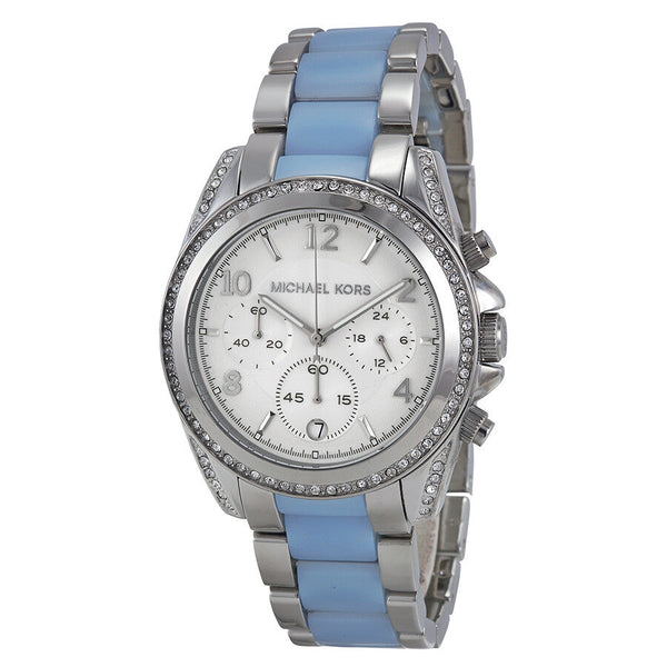 Michael Kors Blair Chrono Silver Chambray Acetate Ladies Watch MK6137