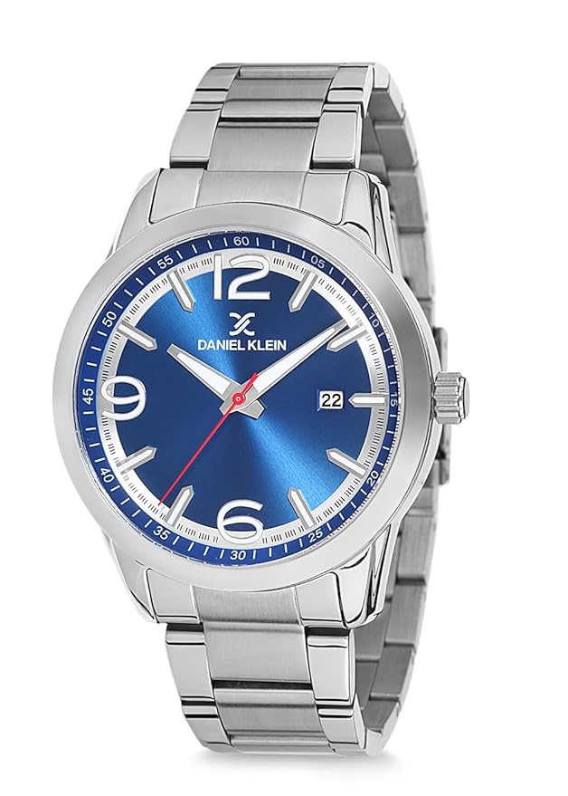Daniel Klein Premium Date Window Blue Dial Silver Watch - DK12141-4