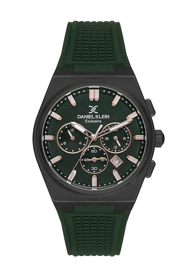 Daniel Klein Exclusive Multifunction Green Dial And Silicone Strap Black Watch - DK.1.13886-5