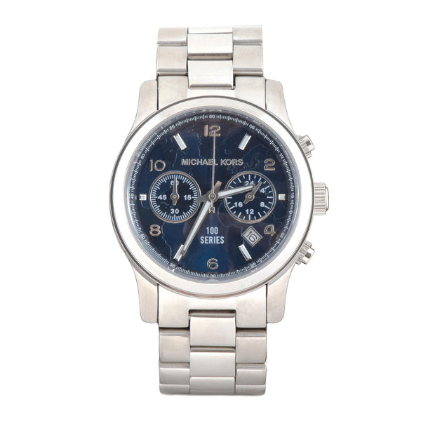 Michael Kors Hunger Stop Chronograph Blue Dial Silver Ladies Watch MK5814