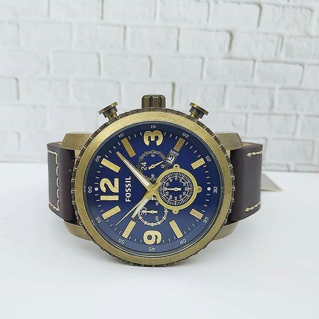 Fossil Vintage Blue Dial Leather Strap Men's Watch BQ2102