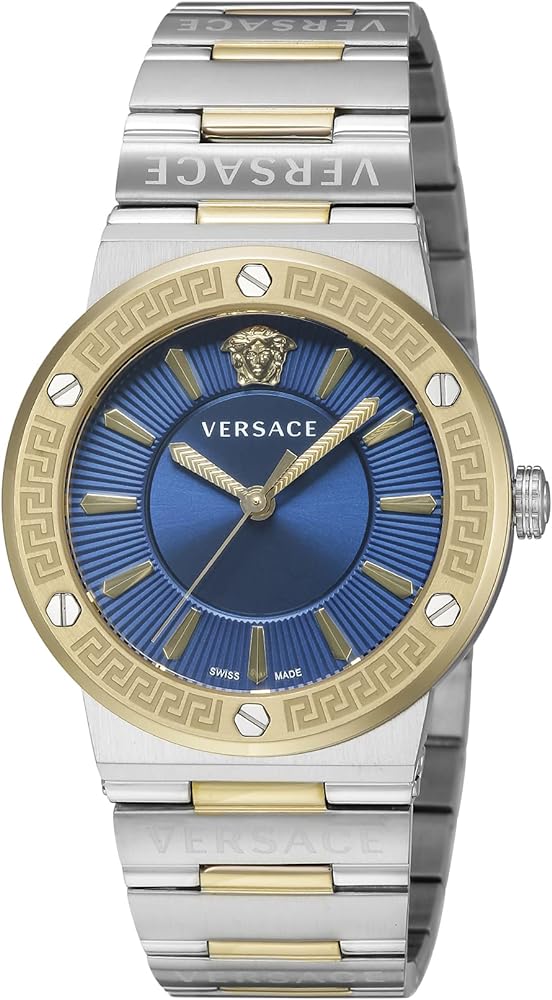 Versace Greca Silver Two-Tone Blue Dial Women's Watch  VEVH01120 - Big Daddy Watches