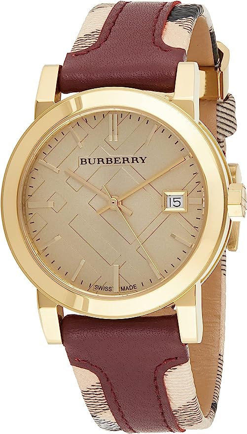 Burberry Women's Red Leather and Check Fabric Women's Watch  BU9111 - Big Daddy Watches