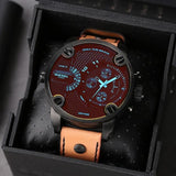 Diesel Little Daddy DZ7408 316L black stainless steel & genuine leather strap 3ATM (30m) water resistant Dual Time zones (GMT)