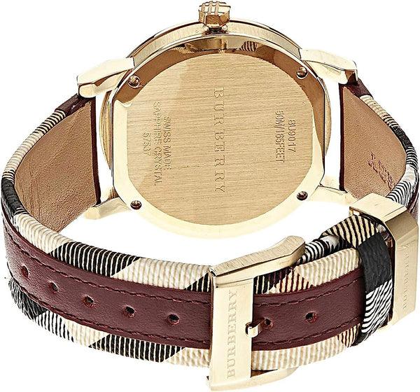 Burberry Luxury Gold Womens Men The City Collection Check Authentic Red Leather Beige Date Dial Women's Watch BU9017 - Big Daddy Watches #2