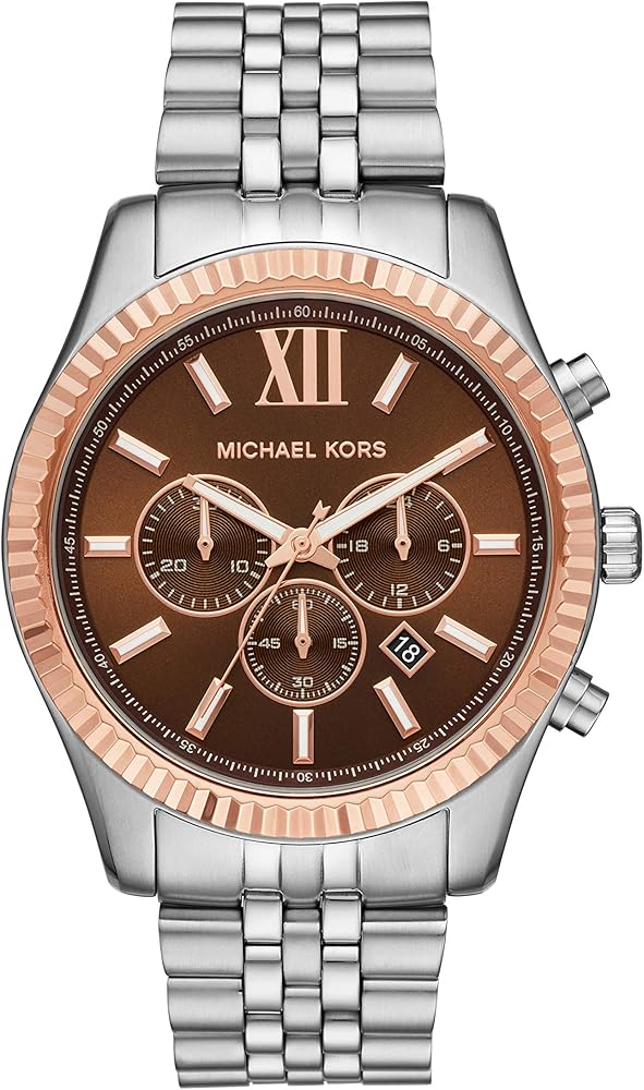 Michael Kors Lexington Chronograph Amber Dial Silver Men's Watch - MK8732