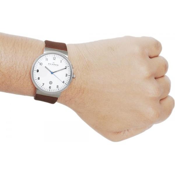 Skagen Ancher White Dial Brown Leather Men's Watch SKW6082 – Big