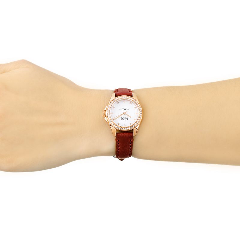 Coach Mother of Pearl Dial Red Leather Strap Ladies Watch 14502315