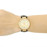 Michael Kors Sawyer Champagne Dial Black Leather Ladies Watch MK2433