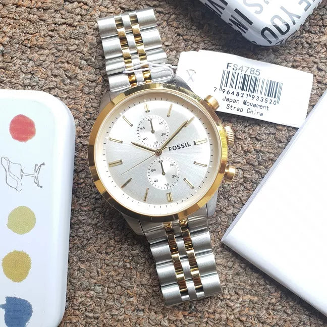 Fossil Townsman Chronograph Silver Dial Two-Tone Steel Men's Watch FS4785