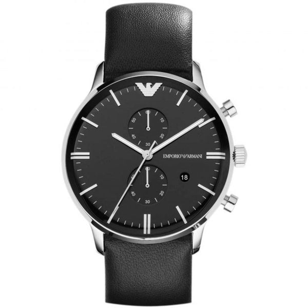 Emporio Armani Black Leather Men's Watch#AR0397 - Kiwi Watches