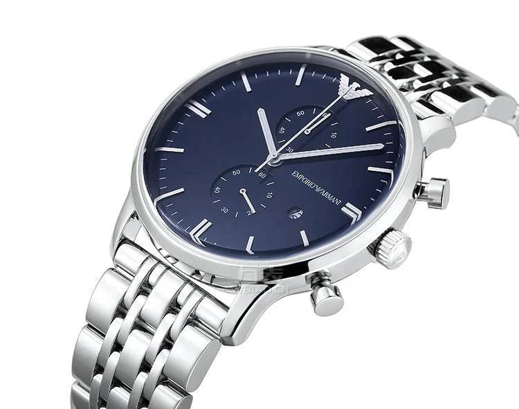 Emporio Armani Blue Dial Silver Men's Watch AR80013