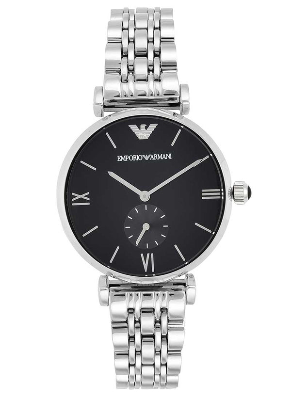 Emporio Armani Retro Black Dial Silver Watch AR1676