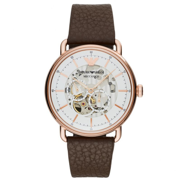 Emporio Armani Aviator Automatic Men's White Skeleton Dial Watch AR60027