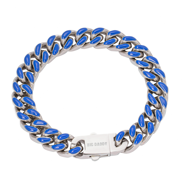 Big Daddy 13MM Enamel Blue Steel Cuban Bracelet