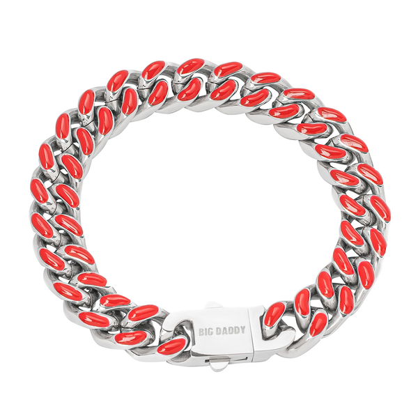 Big Daddy 13MM Enamel Red Steel Cuban Bracelet