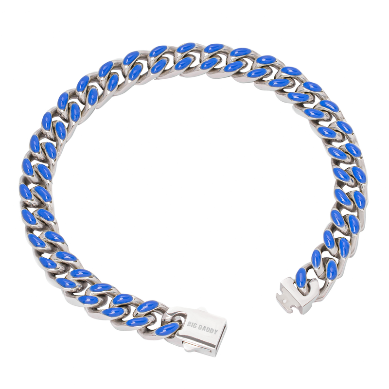 Big Daddy 9MM Enamel Blue Steel Cuban Bracelet