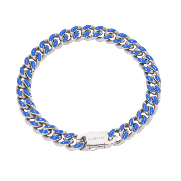 Big Daddy 9MM Enamel Blue Steel Cuban Bracelet