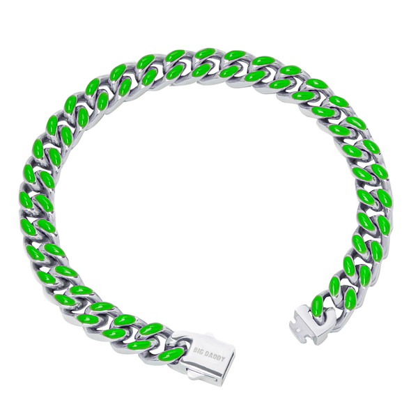 Big Daddy 9MM Enamel Green Steel Cuban Bracelet