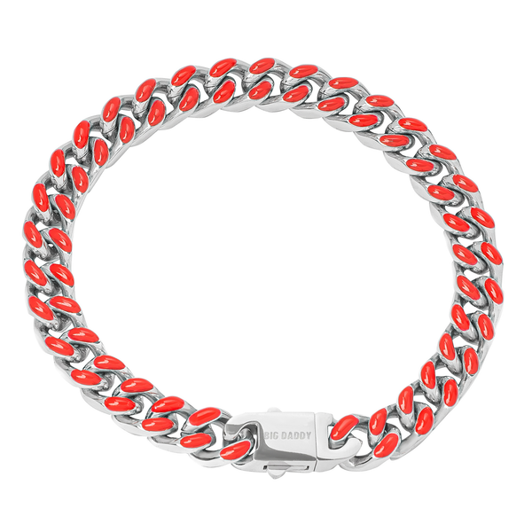 Big Daddy 9MM Enamel Red Steel Cuban Bracelet