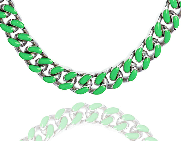 Big Daddy 13MM Enamel Green Steel Cuban Chain