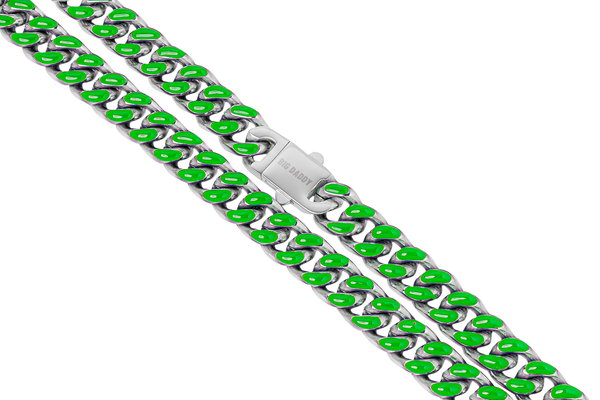 Big Daddy 9MM Enamel Green Steel Cuban Chain