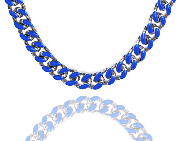 Big Daddy 9MM Enamel Blue Steel Cuban Chain