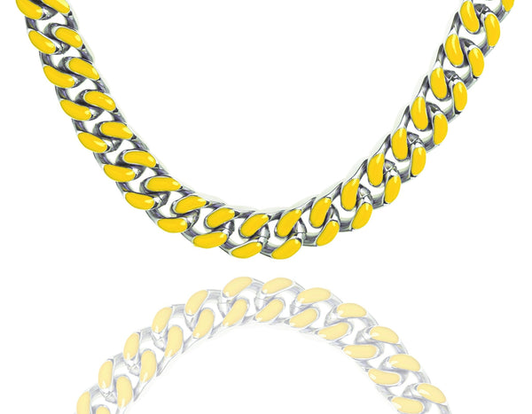 Big Daddy 9MM Enamel Yellow Steel Cuban Chain